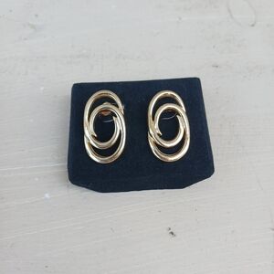 Vintage‎ Lady Remington Earrings Gold Tone Double Oval Studs
